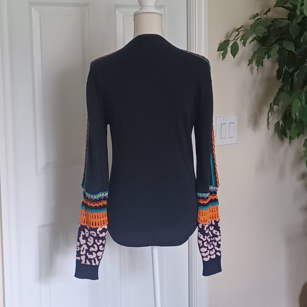 EUC Free People "Switch it Up" Navy Blue Thermal Crochet Knit Top Size Large - Picture 6 of 10